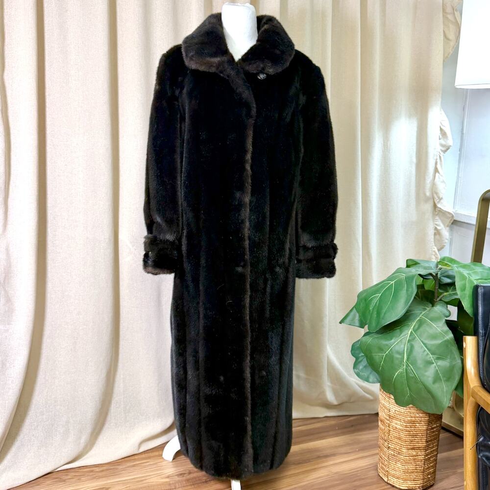 50s ASO Mrs Maisel Faux Fur Long Vintage USA Coat MED LG Quiet Luxury Old Money - Picture 3 of 13